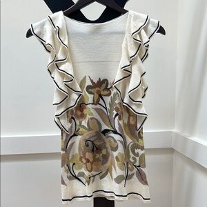ETRO 100% wool sleeveless ruffle sweater floral size 38 XS NEW